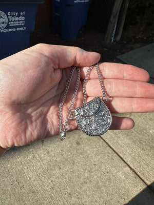 1990s DEADSTOCK VTG Silver Purse Necklace with Hidden Watch