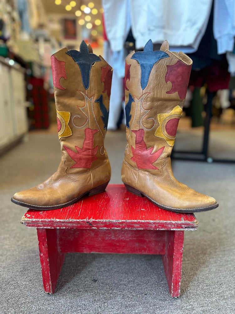 Vintage 1980s Abstrax Leather Western Cowboy Boots – Size 6.5