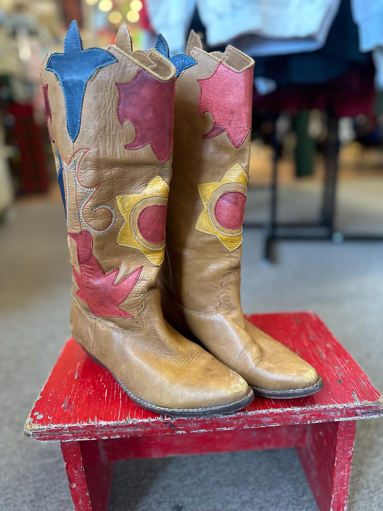 Vintage 1980s Abstrax Leather Western Cowboy Boots – Size 6.5