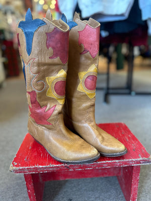 Vintage 1980s Abstrax Leather Western Cowboy Boots – Size 6.5