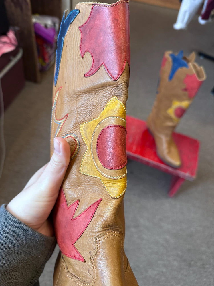 Vintage 1980s Abstrax Leather Western Cowboy Boots – Size 6.5