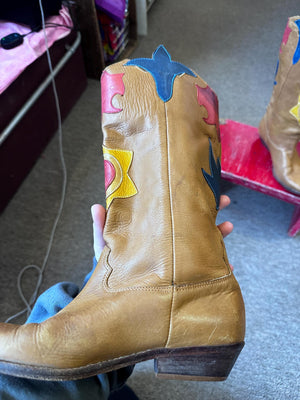 Vintage 1980s Abstrax Leather Western Cowboy Boots – Size 6.5