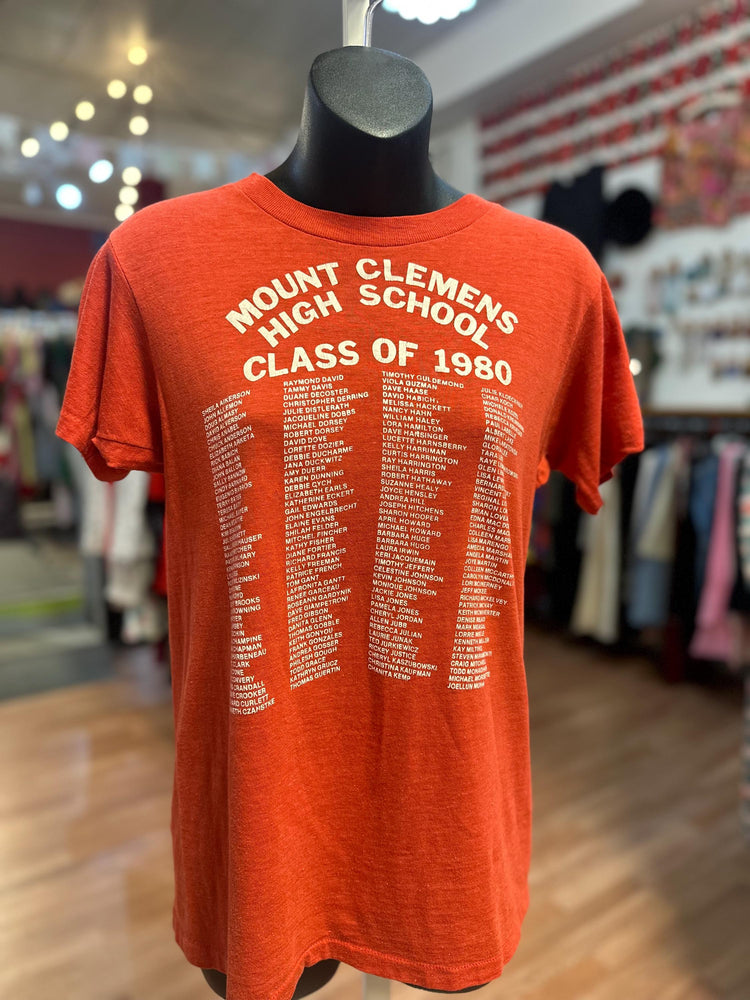 1980 Single Stitch Vintage Michigan Thin Cotton Blend Mount Clemens Highschool T-shirt Size Small