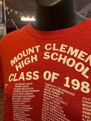 1980 Single Stitch Vintage Michigan Thin Cotton Blend Mount Clemens Highschool T-shirt Size Small