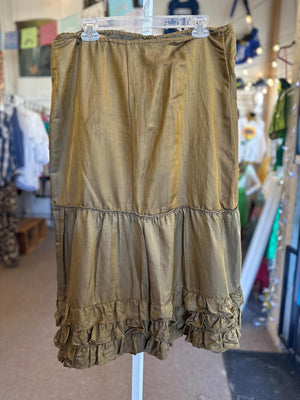 Shot Silk Antique Victorian Petticoat Olive Green Vintage Skirt AS IS ripped