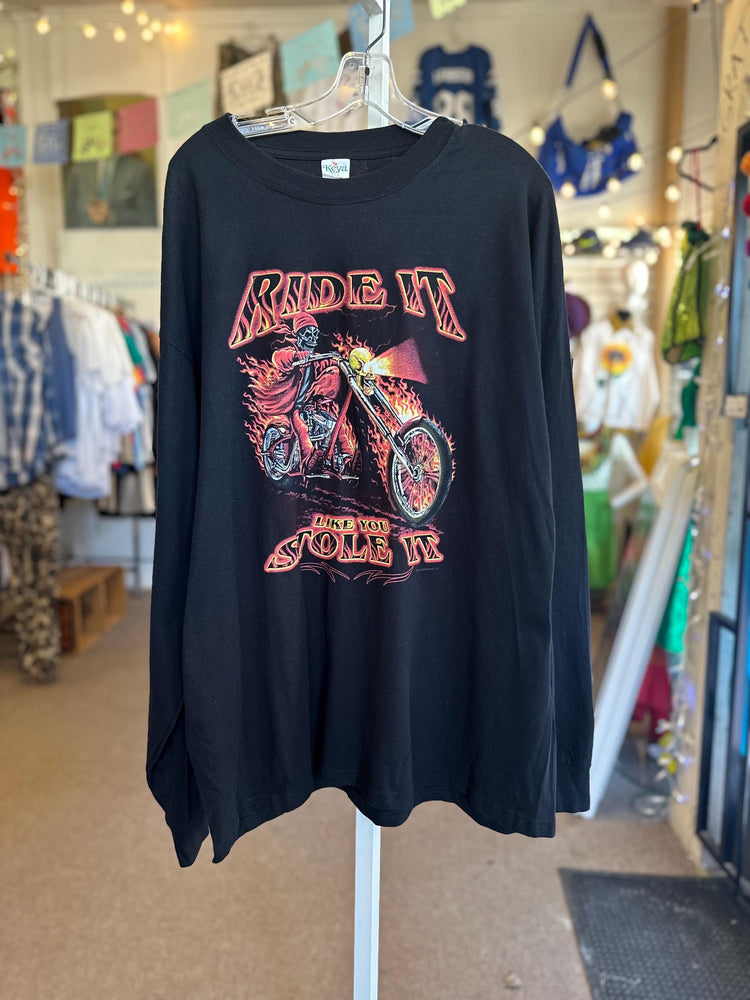 90s Vintage Y2K 3D Emblem Fire Motorcycle Culture Deadstock Longsleeve Ride It Like You Stole It