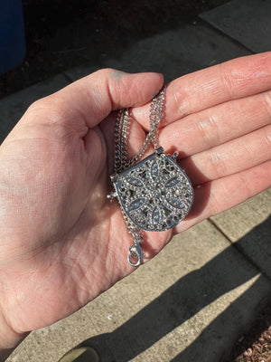 1990s DEADSTOCK VTG Silver Purse Necklace with Hidden Watch