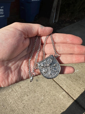 1990s DEADSTOCK VTG Silver Purse Necklace with Hidden Watch