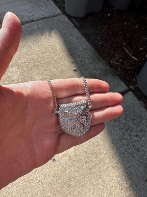 1990s DEADSTOCK VTG Silver Purse Necklace with Hidden Watch