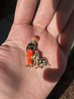 Vintage Gold Tone Halloween Color Dog Walker Long Haired Dog Enamel Pin