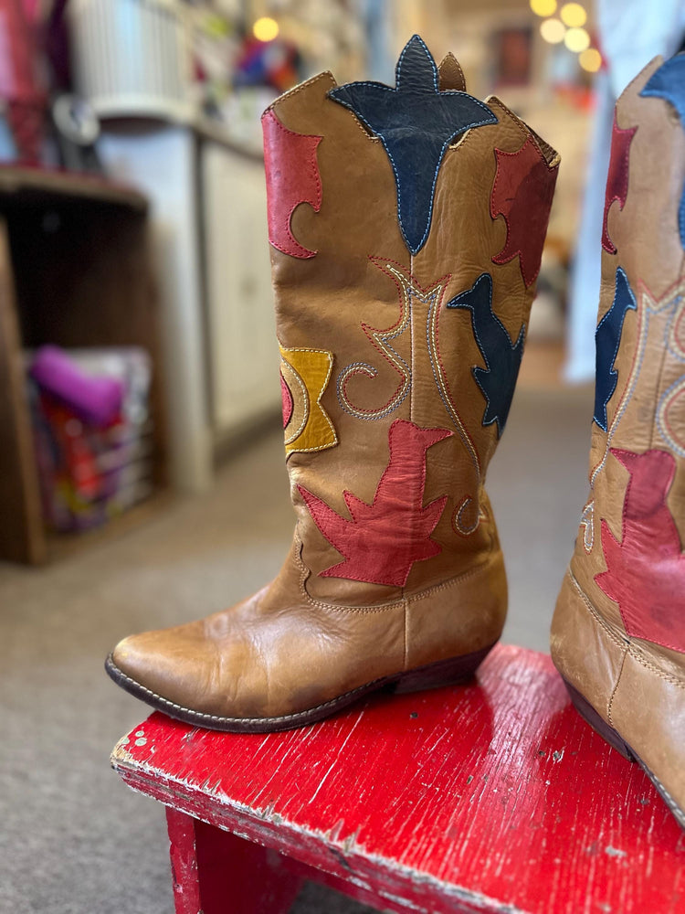 Vintage 1980s Abstrax Leather Western Cowboy Boots – Size 6.5