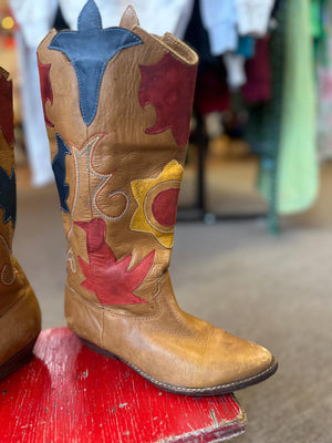 Vintage 1980s Abstrax Leather Western Cowboy Boots – Size 6.5