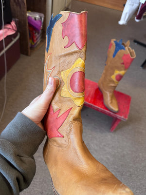 Vintage 1980s Abstrax Leather Western Cowboy Boots – Size 6.5