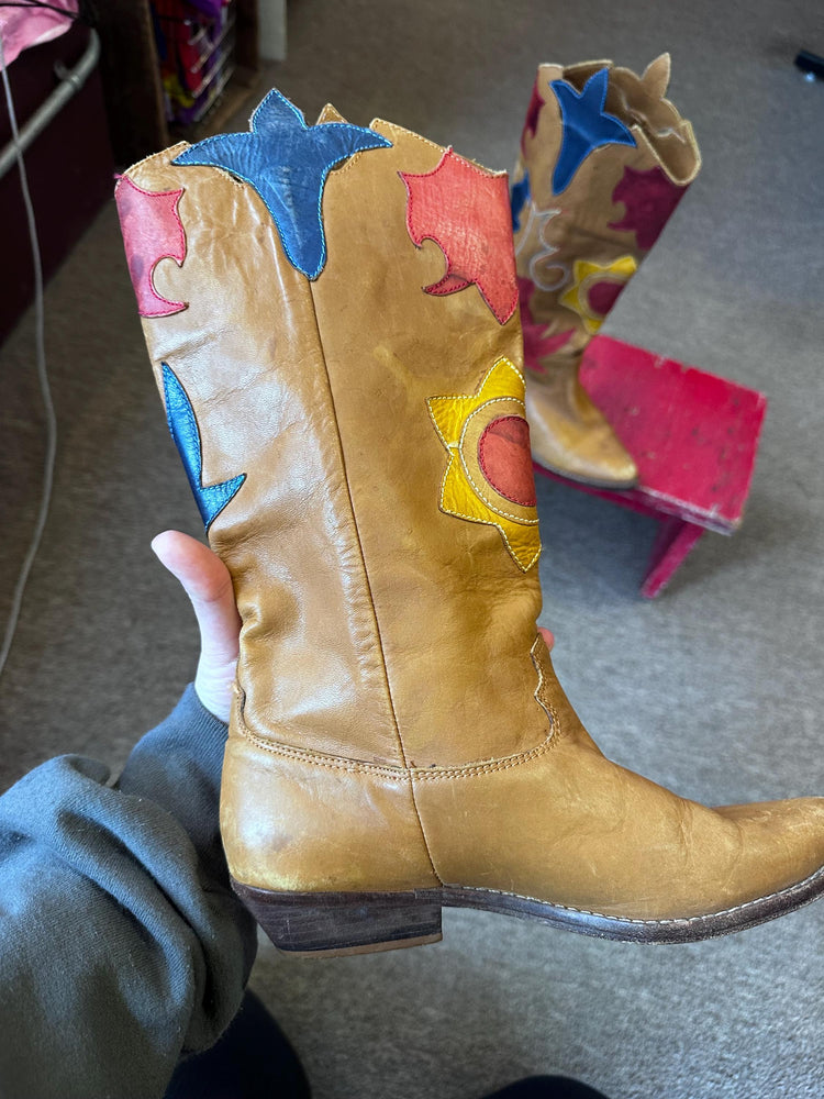 Vintage 1980s Abstrax Leather Western Cowboy Boots – Size 6.5