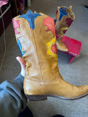 Vintage 1980s Abstrax Leather Western Cowboy Boots – Size 6.5