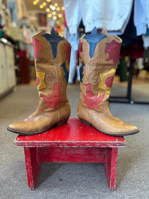 Vintage 1980s Abstrax Leather Western Cowboy Boots – Size 6.5