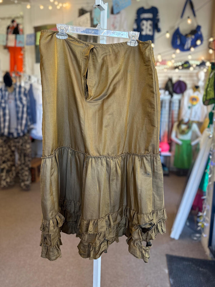 Shot Silk Antique Victorian Petticoat Olive Green Vintage Skirt AS IS ripped
