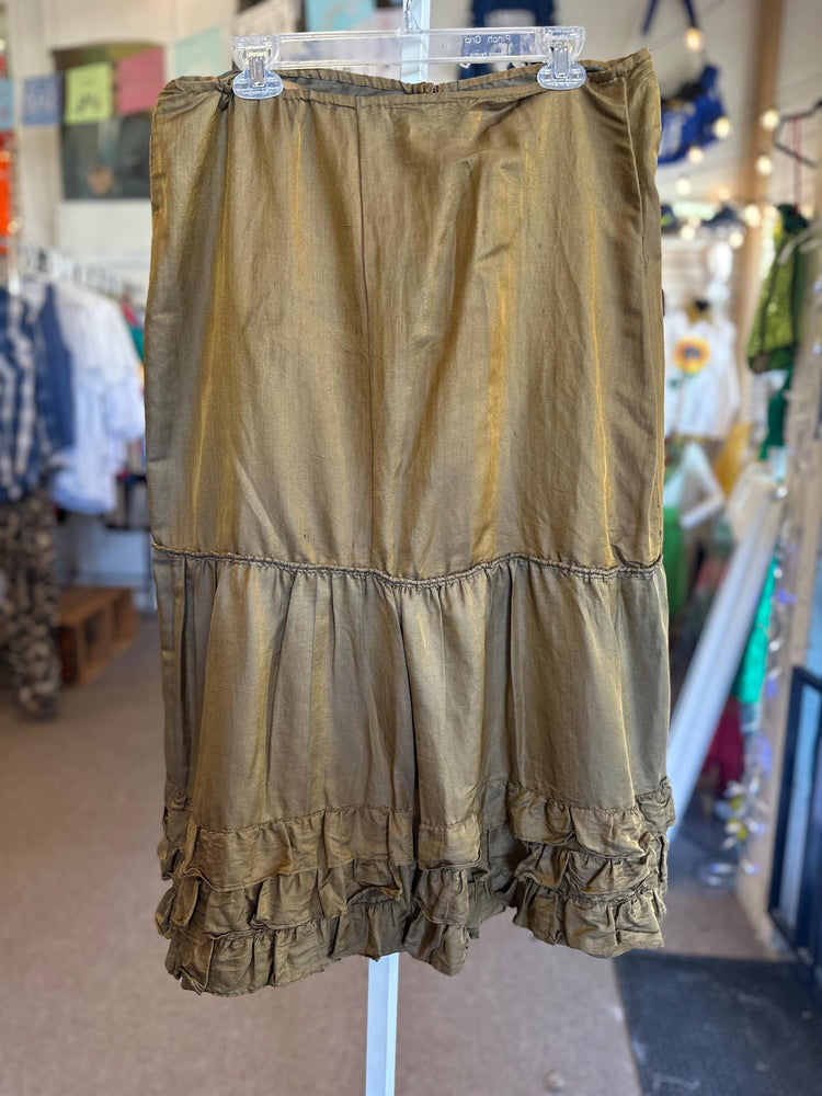 Shot Silk Antique Victorian Petticoat Olive Green Vintage Skirt AS IS ripped
