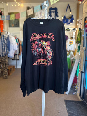 90s Vintage Y2K 3D Emblem Fire Motorcycle Culture Deadstock Longsleeve Ride It Like You Stole It