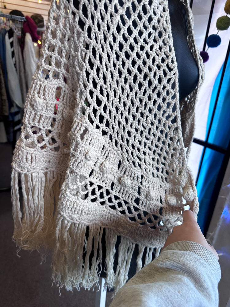 Vintage Hand Made Victorian Style Crochet Shawl OSFM
