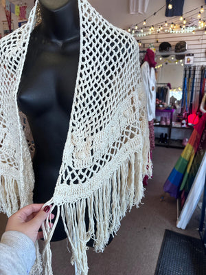 Vintage Hand Made Victorian Style Crochet Shawl OSFM