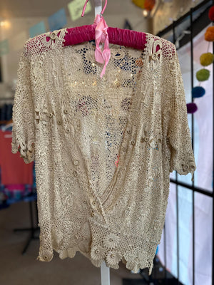 ANTIQUE EDWARDIAN 1900s Turn of the Century Irish Crochet Lace Cardigan blouse S/M SALE
