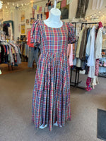 1970's Vintage Country Cottagecore Square Cottagecore Tiered dancing embroidered Rainbow Plaid fabric Size Large Maxi around 14