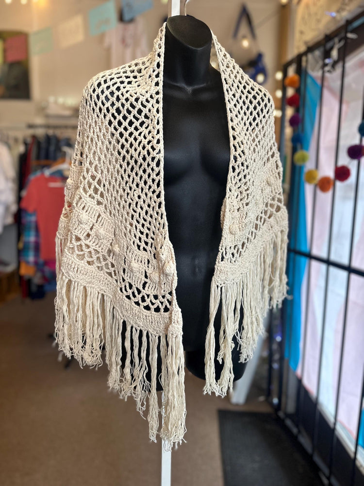 Vintage Hand Made Victorian Style Crochet Shawl OSFM