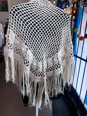 Vintage Hand Made Victorian Style Crochet Shawl OSFM