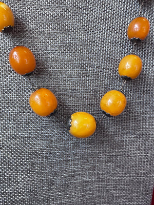 Vintage Super Rare USSR Sterling Silver Plated Gold Egg Yolk Butterscotch Beaded Necklace