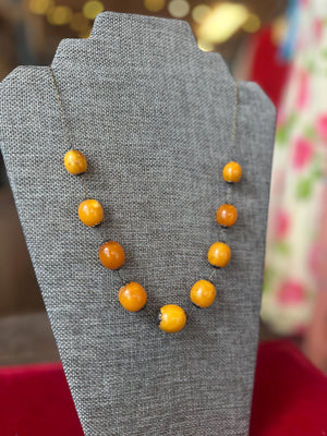 Vintage Super Rare USSR Sterling Silver Plated Gold Egg Yolk Butterscotch Beaded Necklace