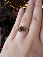 Antique Rare 1930's Men's Art Deco Garnet Gold Vermeil over Sterling Silver 925 Size 6.5