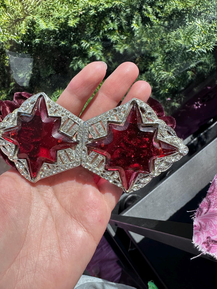 1920s Vintage Art Deco Glitter Lucite Starburst Belt Buckle with Rhinestones – As-Is