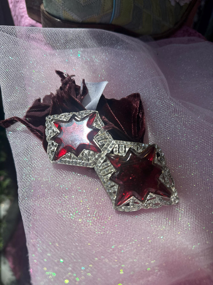 1920s Vintage Art Deco Glitter Lucite Starburst Belt Buckle with Rhinestones – As-Is