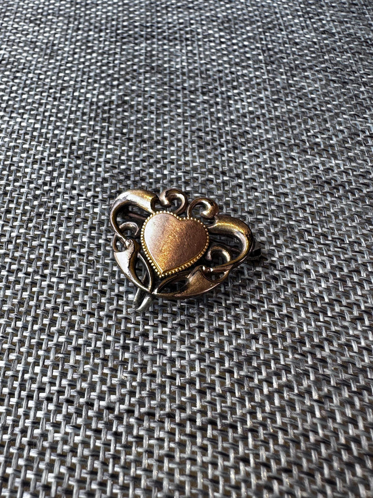 Antique Victorian Edwardian Heart Brooch Pin – “DS Co” Stamped, 1”