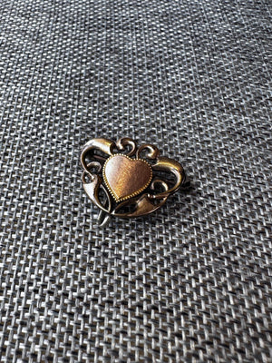 Antique Victorian Edwardian Heart Brooch Pin – “DS Co” Stamped, 1”