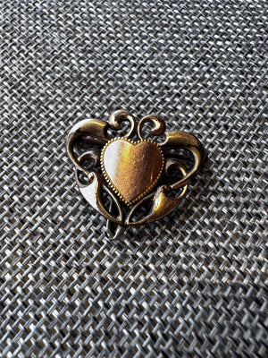 Antique Victorian Edwardian Heart Brooch Pin – “DS Co” Stamped, 1”