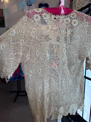 ANTIQUE EDWARDIAN 1900s Turn of the Century Irish Crochet Lace Cardigan blouse S/M SALE