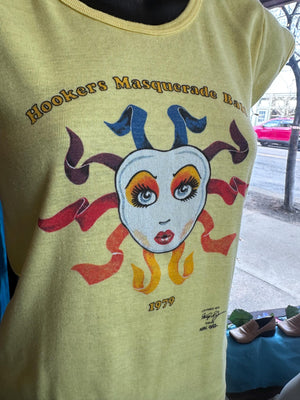 1979 Ultra Rare Hookers Masquerade Ball Original Thin Cotton Harlequin Mask Yellow