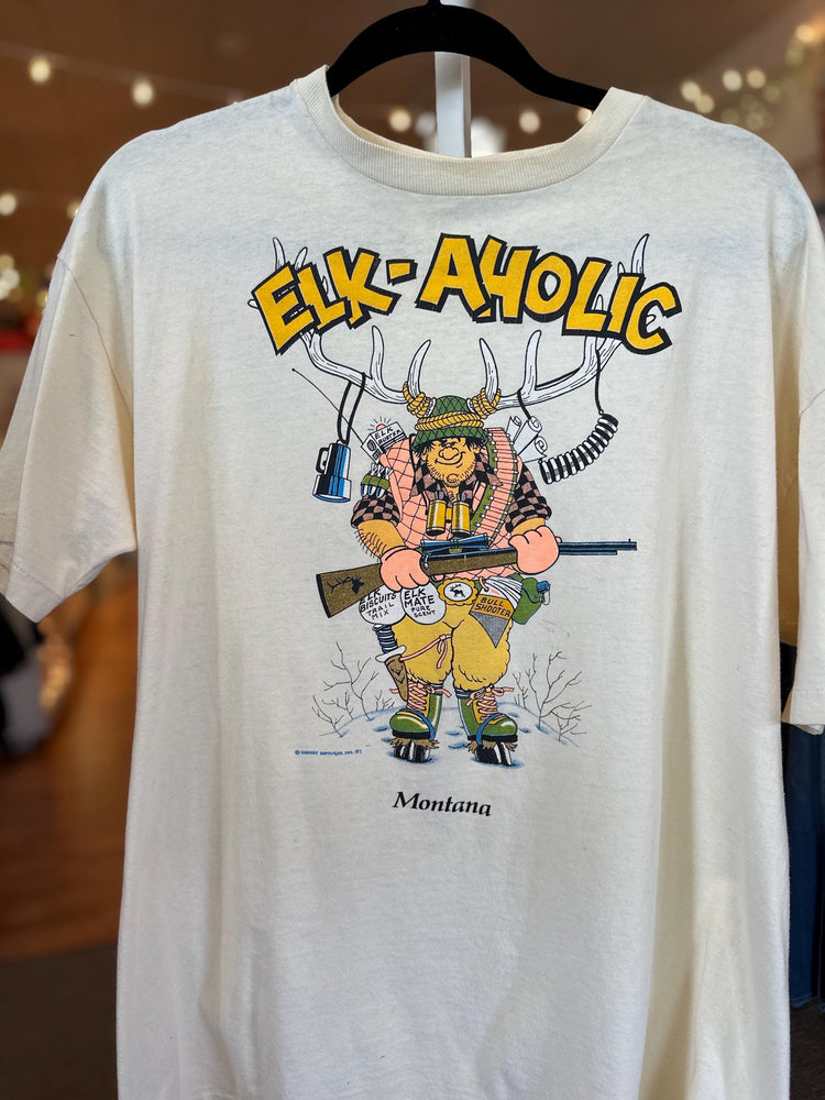 1990's Elk-A-Holic Novelty Montana T-Shirt XL AS IS