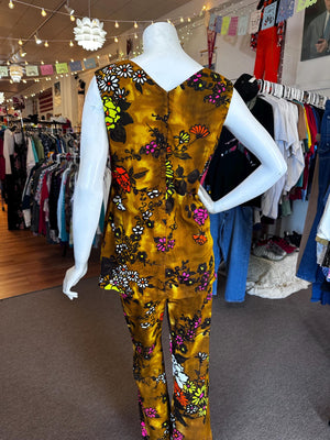 1970's RARE Women's Two Piece Disco Groovy Floral Tunic and Flare Pants VINTAGE size Small