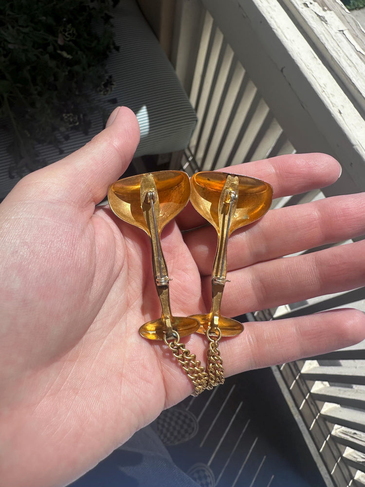 1950s Wedding Anniversary Antique Champagne New Years Goblet Mens or Womans Sweater brooch or Cape Closure