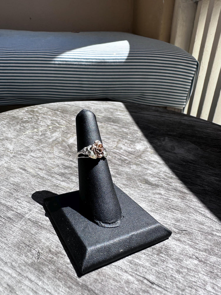 Vintage Mixed Metal Sterling Silver Rose Cluster Ring Size 6