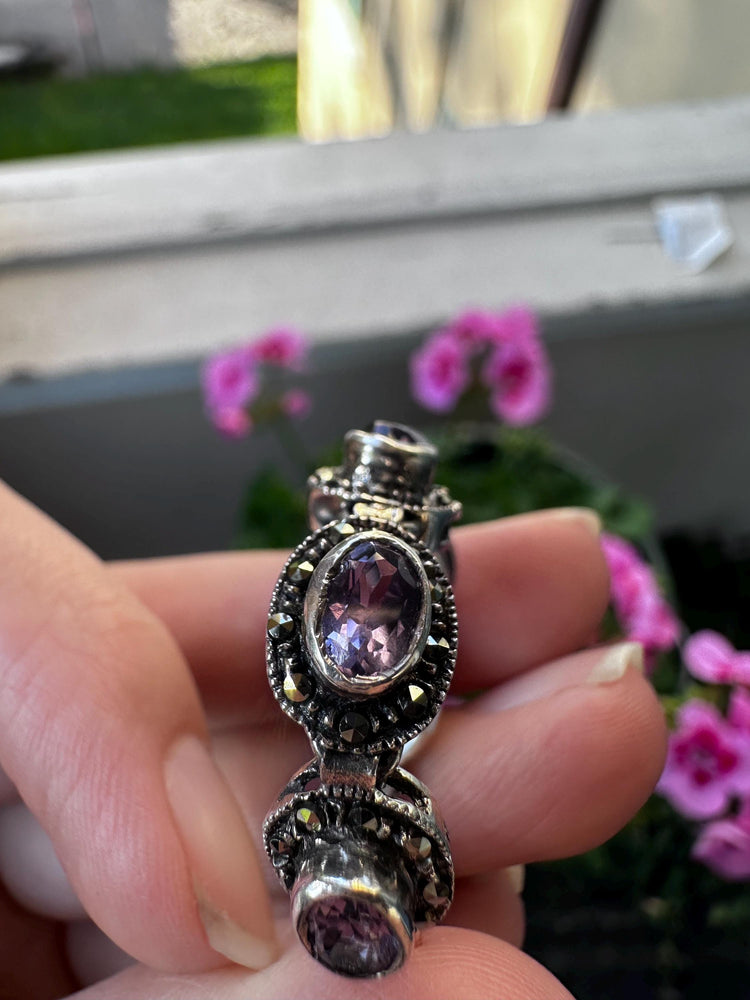 Art Deco Amethyst and Marcasite Bracelet stamped sterling silver