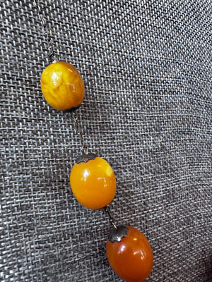 Vintage Super Rare USSR Sterling Silver Plated Gold Egg Yolk Butterscotch Beaded Necklace