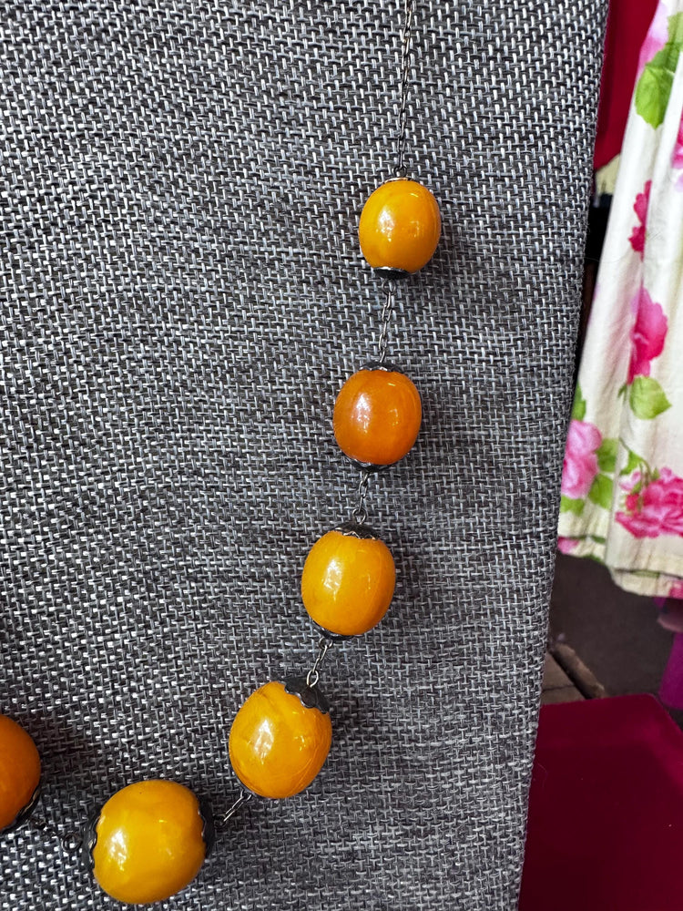 Vintage Super Rare USSR Sterling Silver Plated Gold Egg Yolk Butterscotch Beaded Necklace