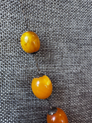 Vintage Super Rare USSR Sterling Silver Plated Gold Egg Yolk Butterscotch Beaded Necklace