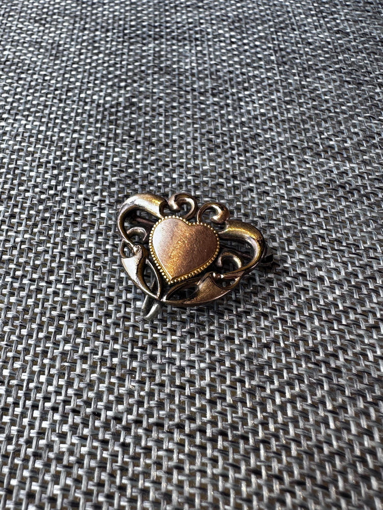 Antique Victorian Edwardian Heart Brooch Pin – “DS Co” Stamped, 1”
