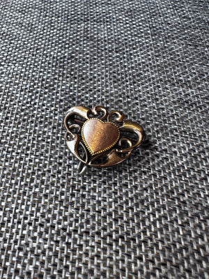 Antique Victorian Edwardian Heart Brooch Pin – “DS Co” Stamped, 1”