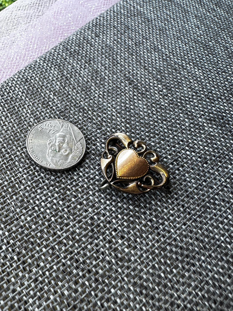Antique Victorian Edwardian Heart Brooch Pin – “DS Co” Stamped, 1”